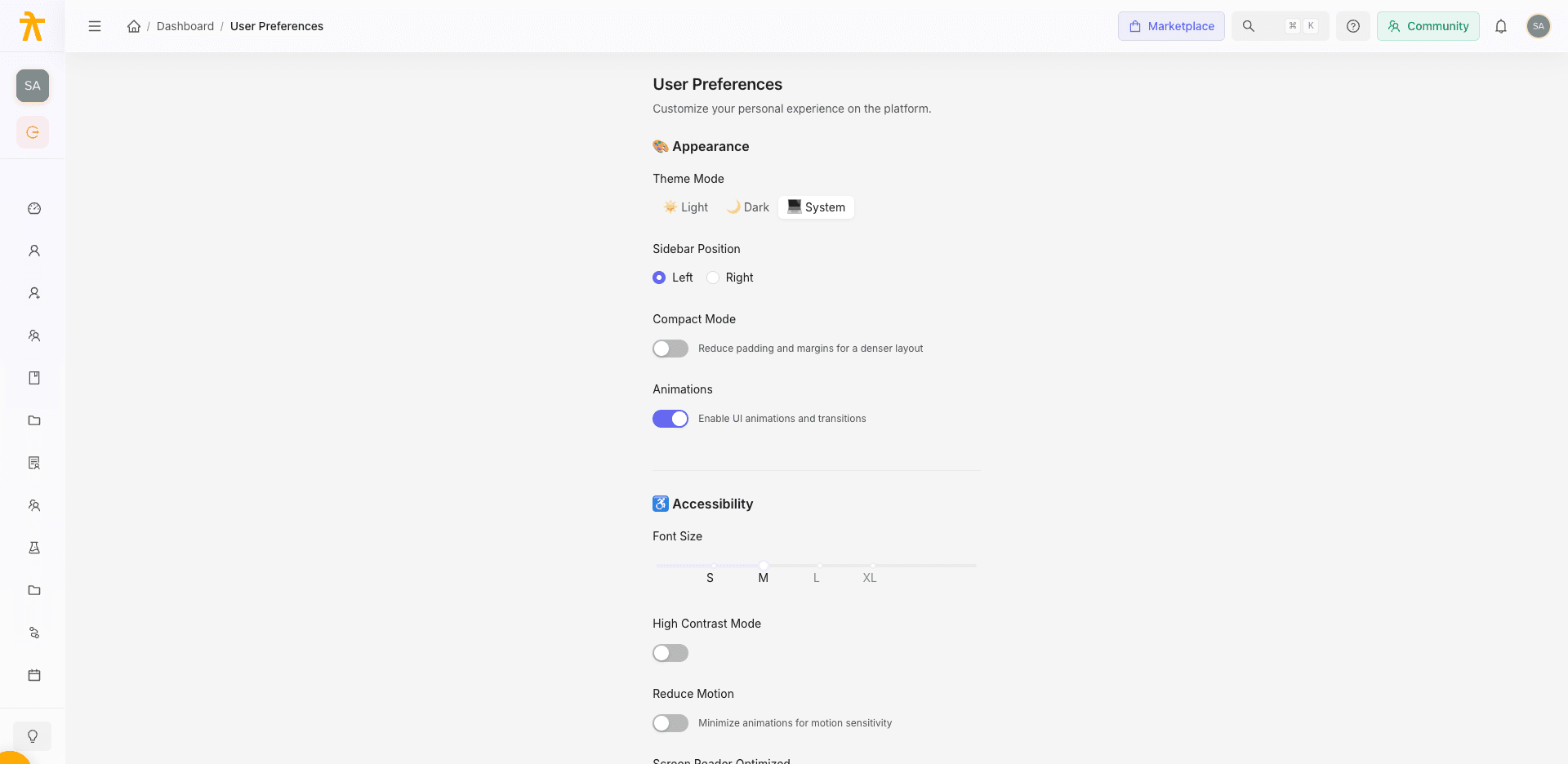 User Preferences — theme, language, and notification settings