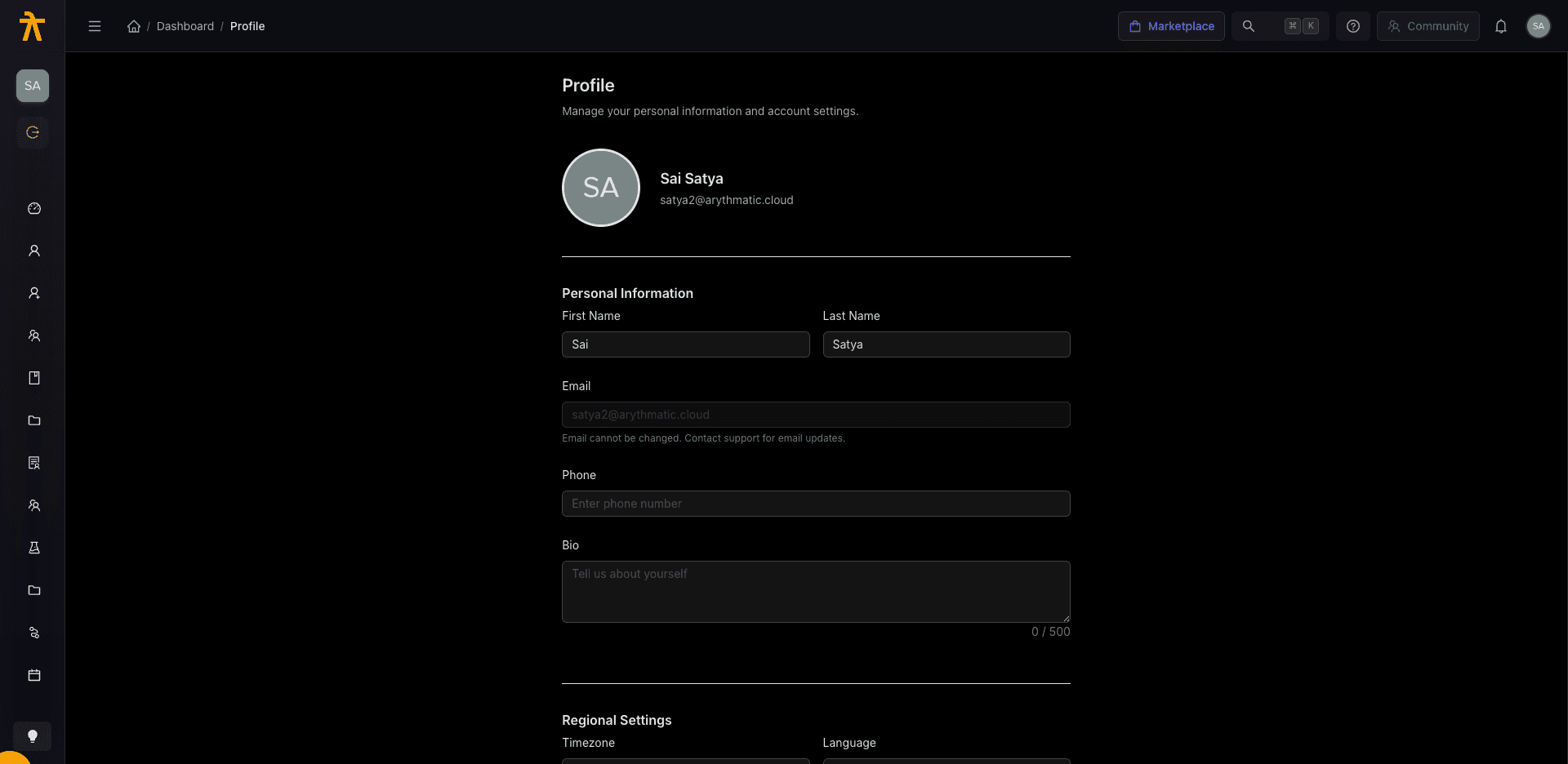 Your Profile — editable account details