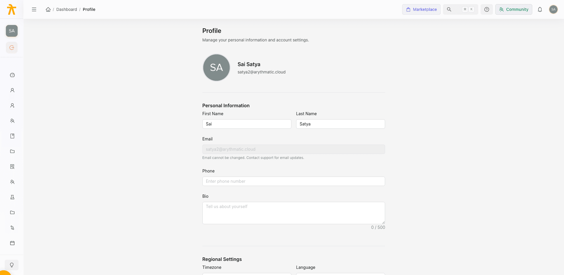 Your Profile — editable account details