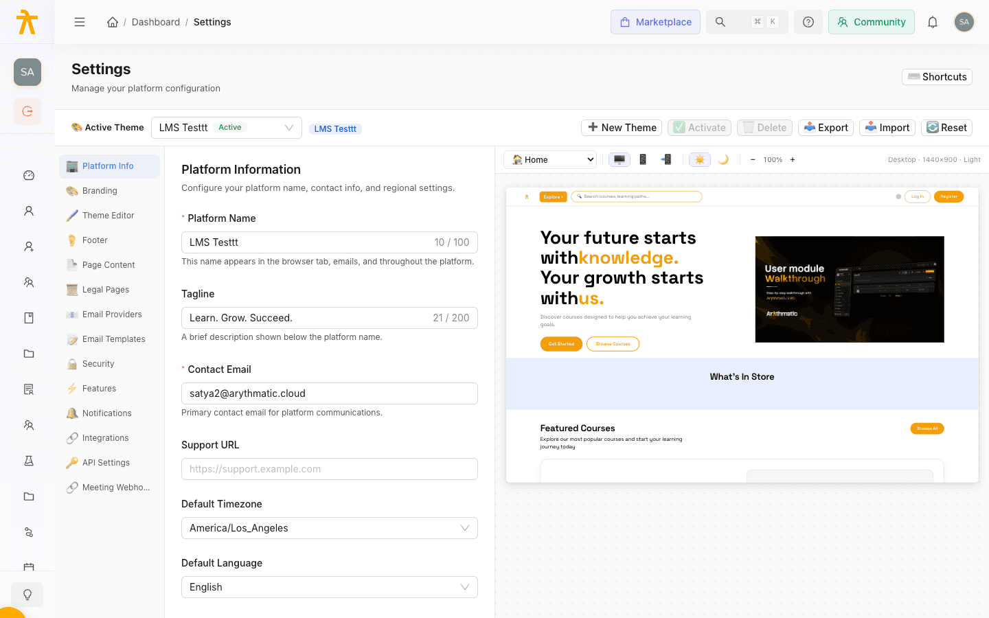 Email Templates settings showing the template list and the editor panel with subject and HTML content fields.