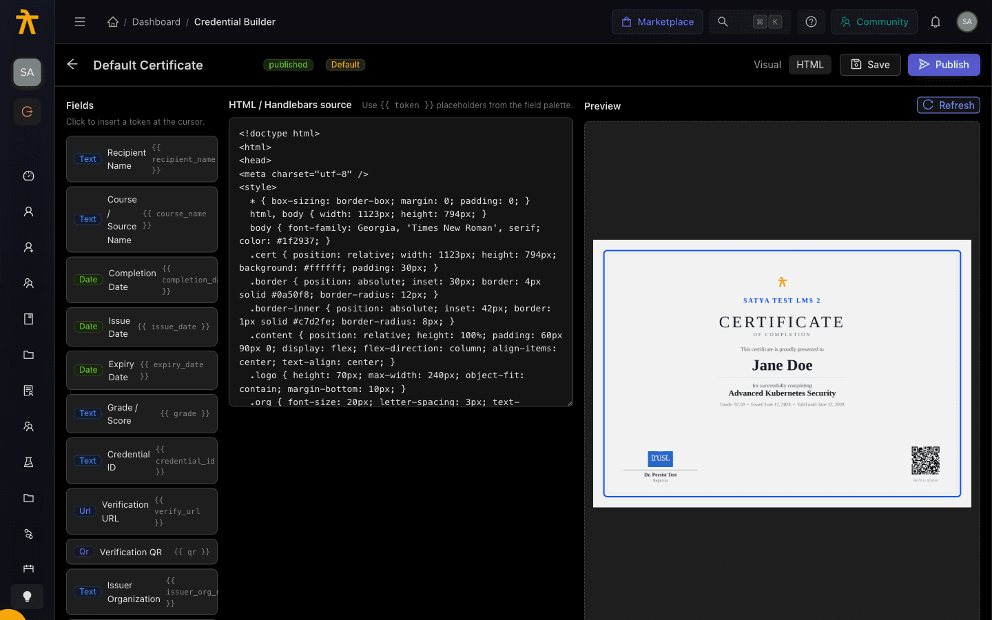The Credential Builder — design a certificate template